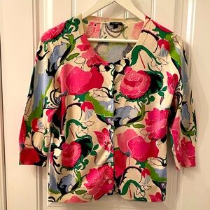 Talbots Petites Medium Large Floral Print Button Up Cardigan
